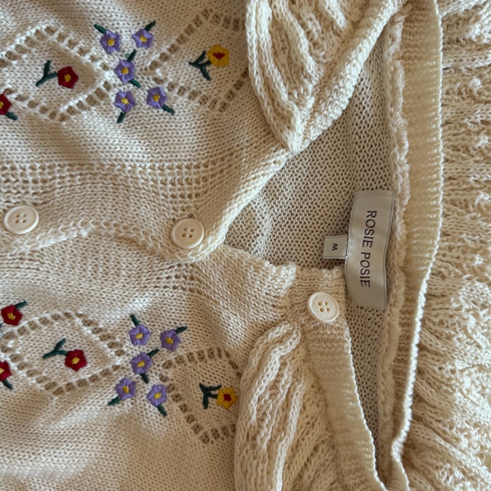 Rosie Posie embroidered Cream Sweater Zara look alike - Picture 4 of 6
